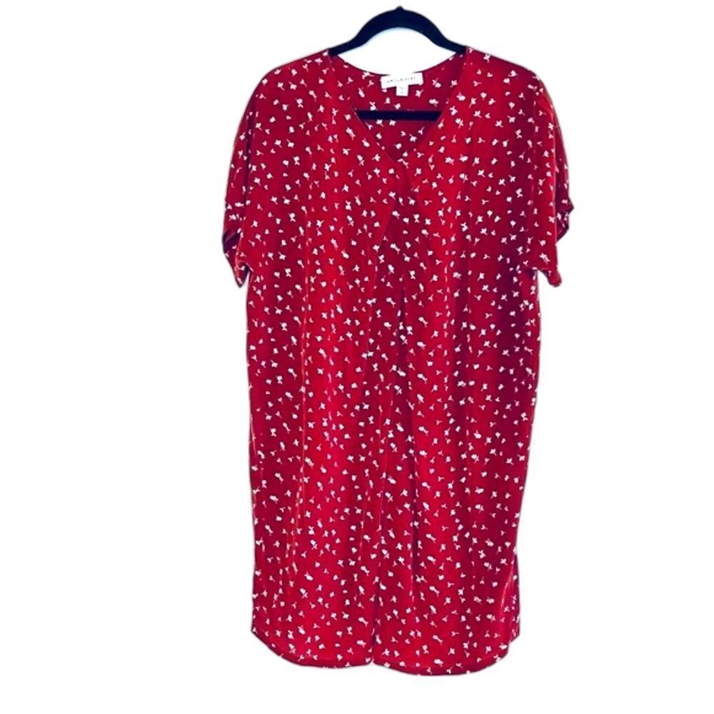 Amour Vert 100% Silk Shift Dress Burgundy Red Size Medium